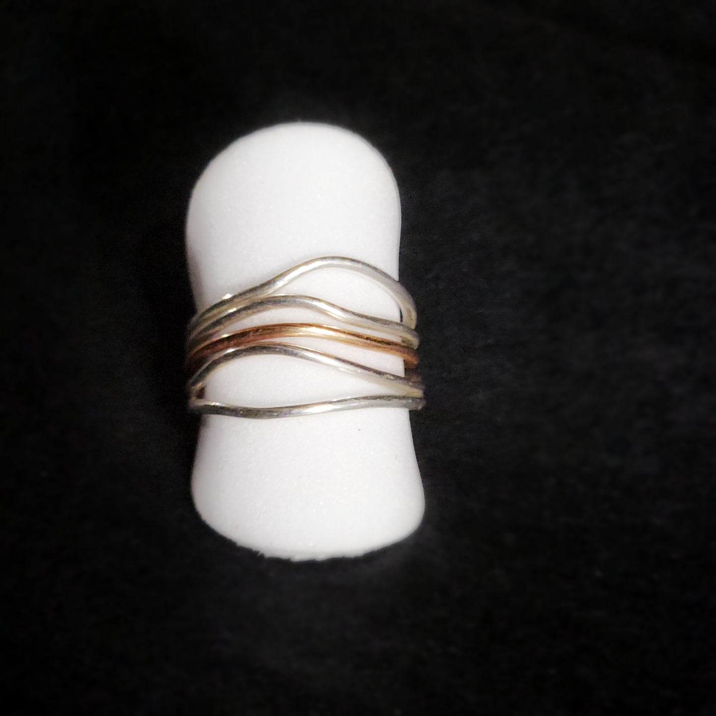 5 Strand Stacked Wave Ring – Argentium Silver with Yellow Gold or Bronze Accent | Modern Mixed Metal Statement Ring