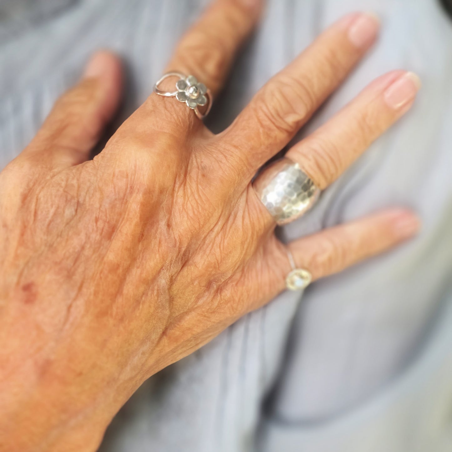 Unique daisy flower ring, handcrafted Argentium silver jewelry, Lepa Jewelry design