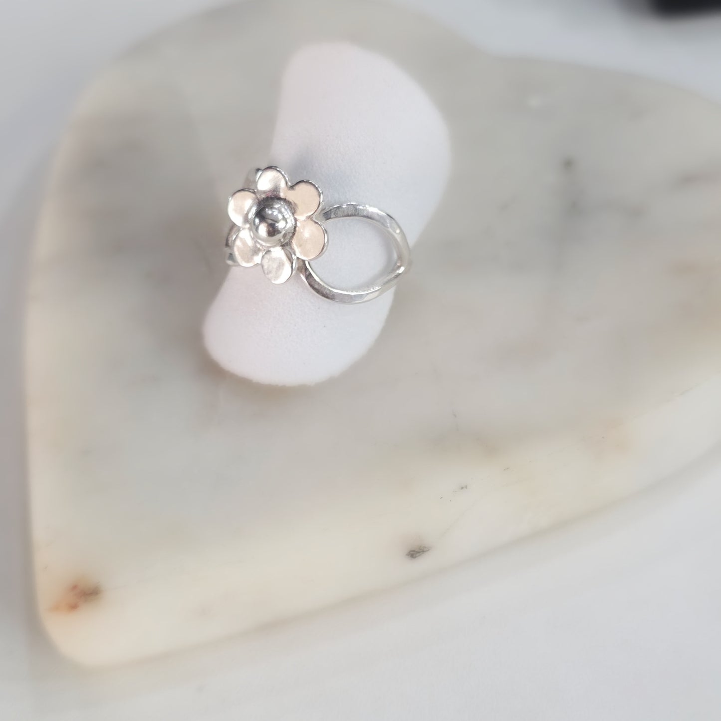 Andra Bloom Ring – handmade daisy flower ring in bright Argentium silver
