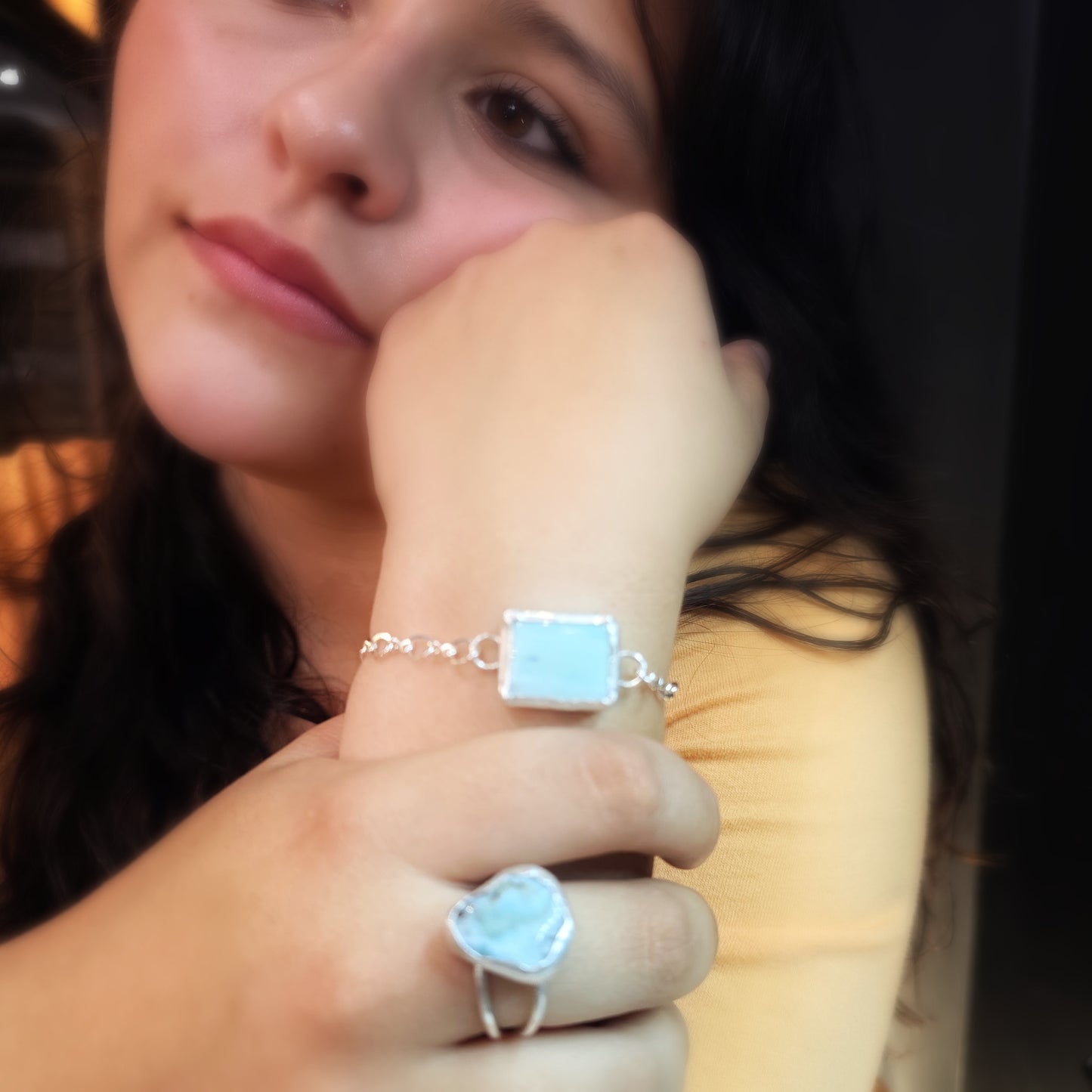 Caribbean Soul Bracelet – Larimar & Argentium Silver Link Bracelet (Size 7)