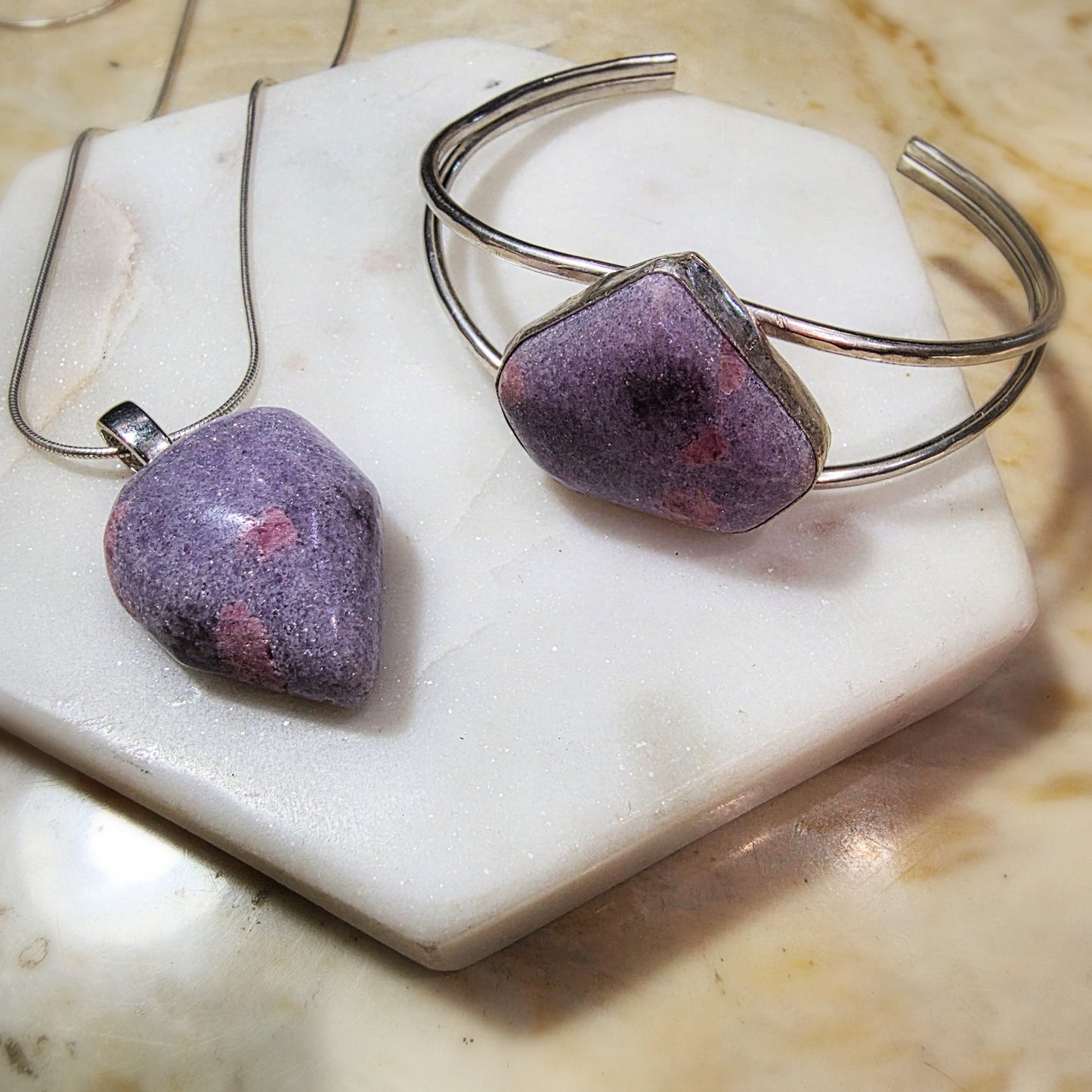 Lepidolite with Rubellite Cuff Bracelet