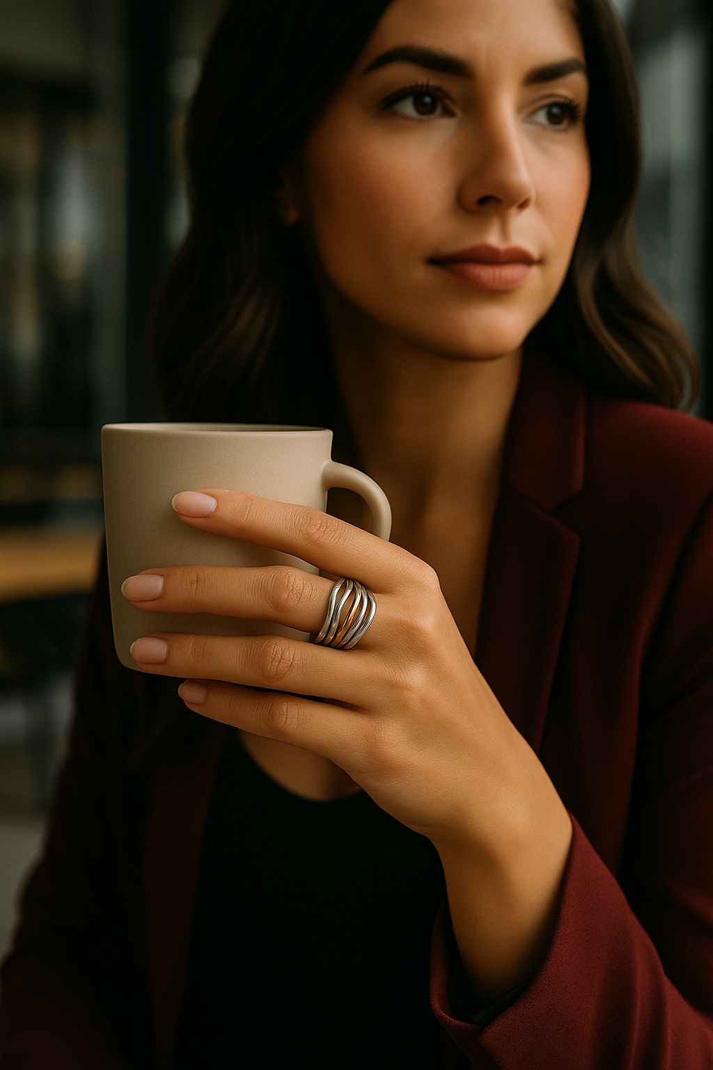 5 Strand Stacked Wave Ring – Argentium Silver with Yellow Gold or Bronze Accent | Modern Mixed Metal Statement Ring