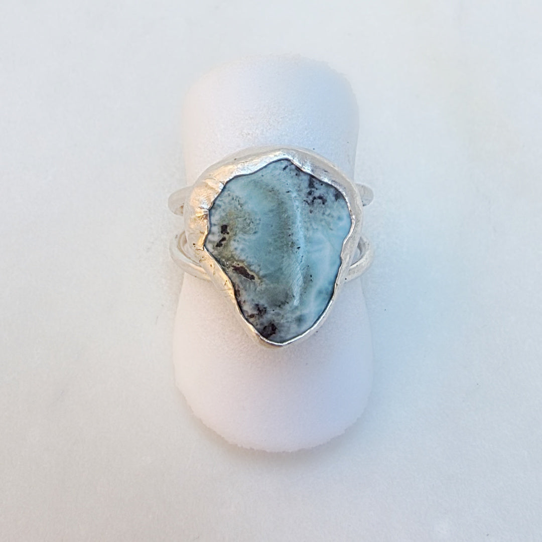 One-of-a-Kind Larimar Triangle Ring – Handmade in Fine Silver & Argentium Sterling Silver, Size 8 ¾