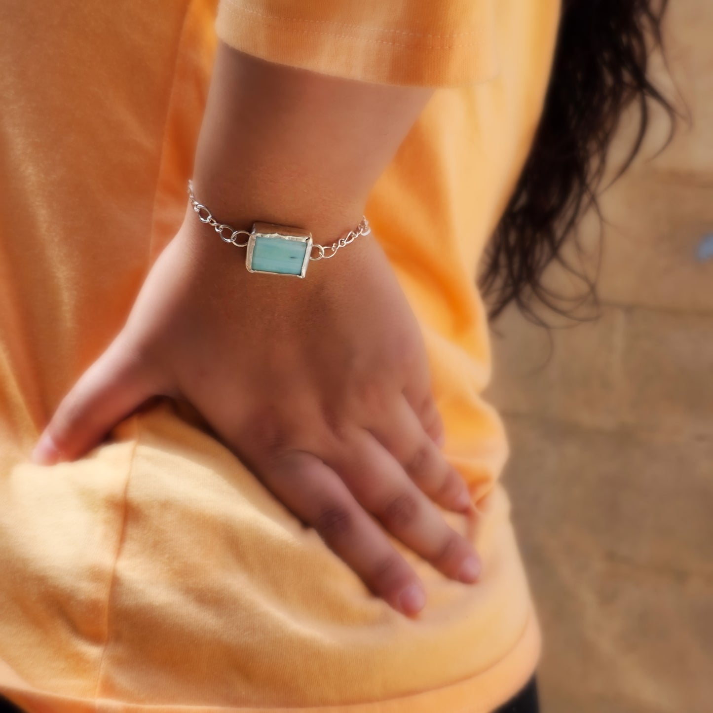 Caribbean Soul Bracelet – Larimar & Argentium Silver Link Bracelet (Size 7)