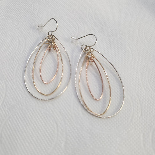 Tri Color Ovals Earrings (Long)