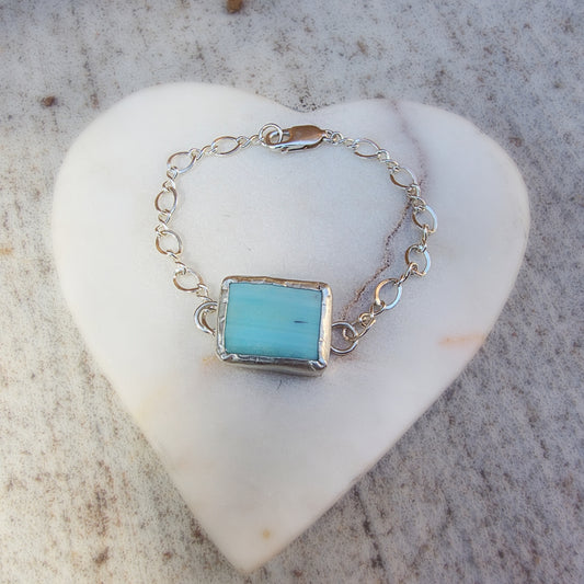 Caribbean Soul Bracelet – Larimar & Argentium Silver Link Bracelet (Size 7)