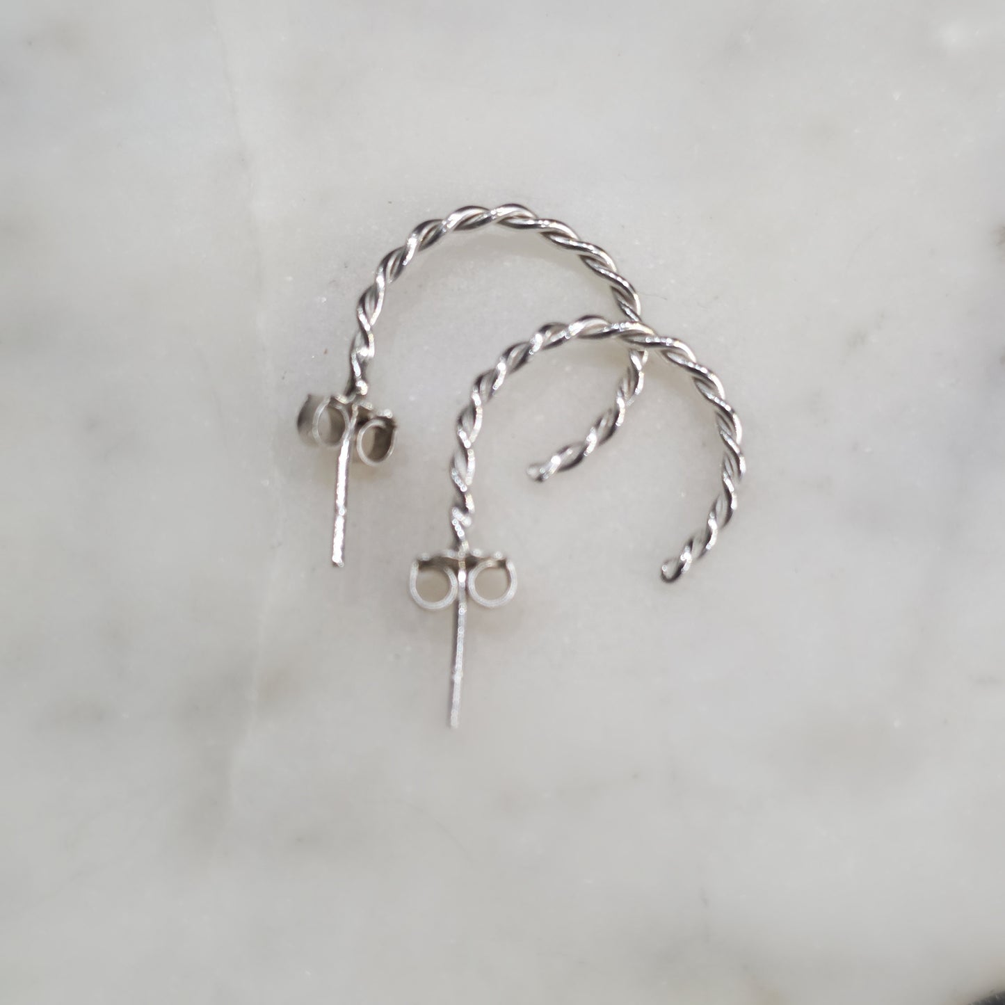 Argentium silver twisted half hoop earrings by Lepa Jewelry – modern, elegant, and handmade.