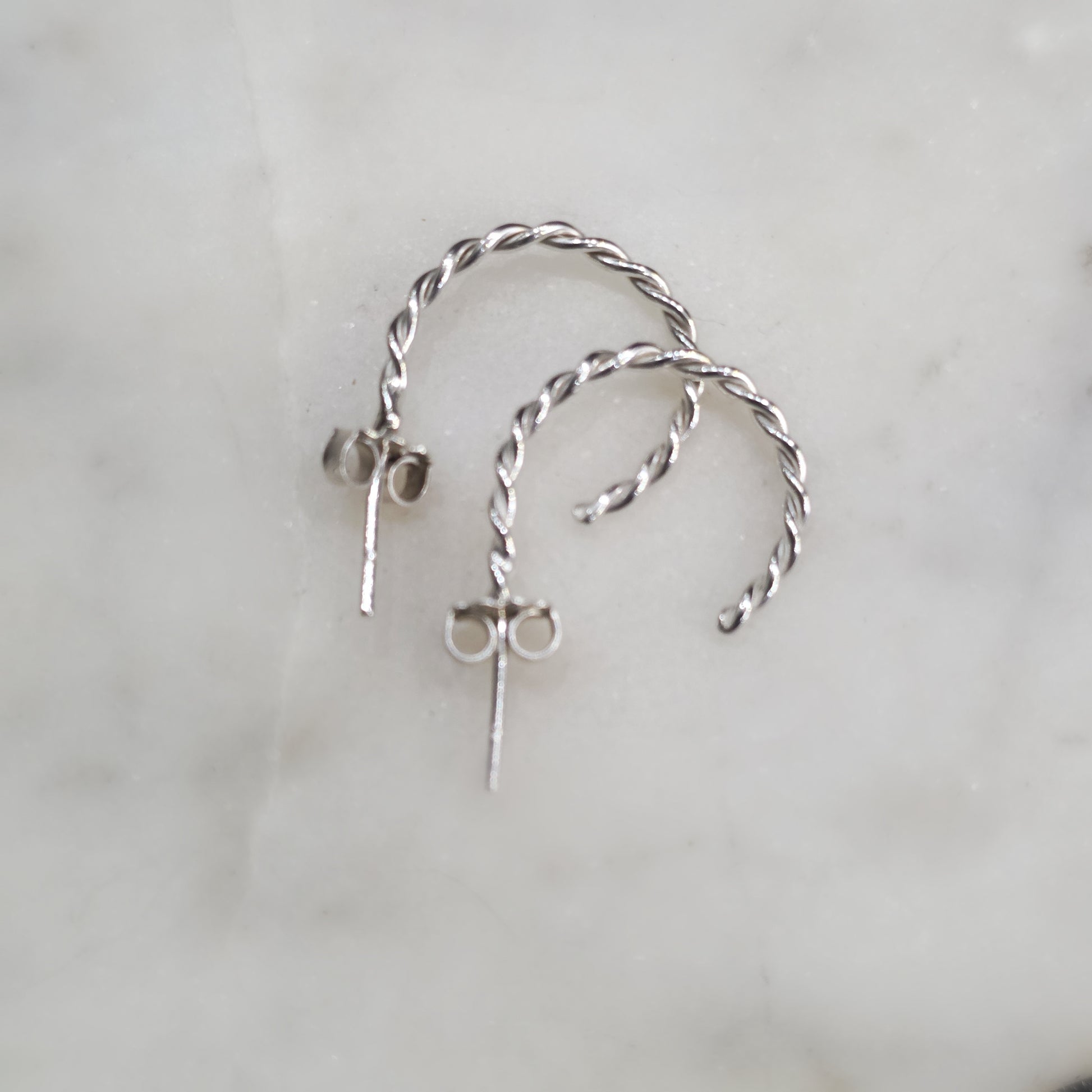 Argentium silver twisted half hoop earrings by Lepa Jewelry – modern, elegant, and handmade.