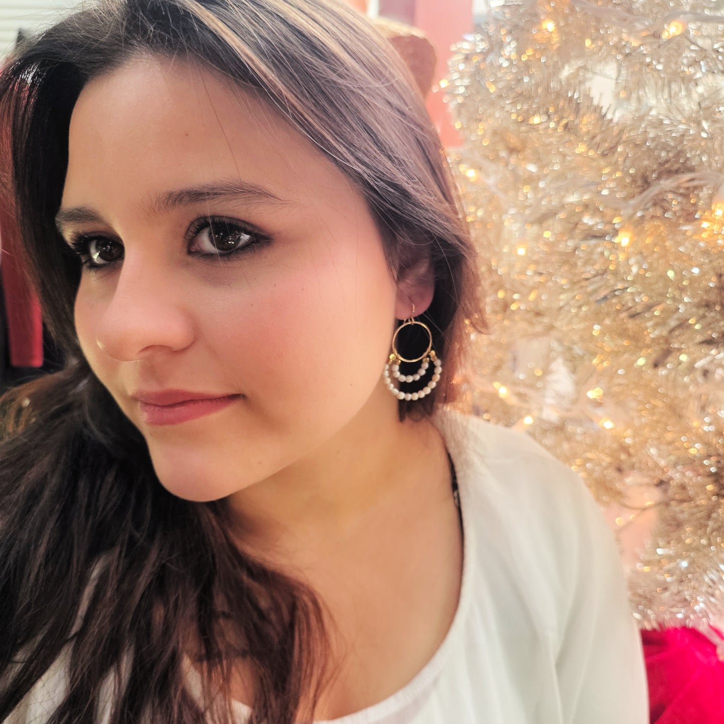 Layered Pearl Hoop Earrings – Gold-Filled with Hematite Accents