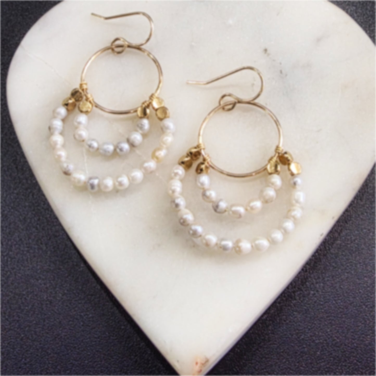 Layered Pearl Hoop Earrings – Gold-Filled with Hematite Accents