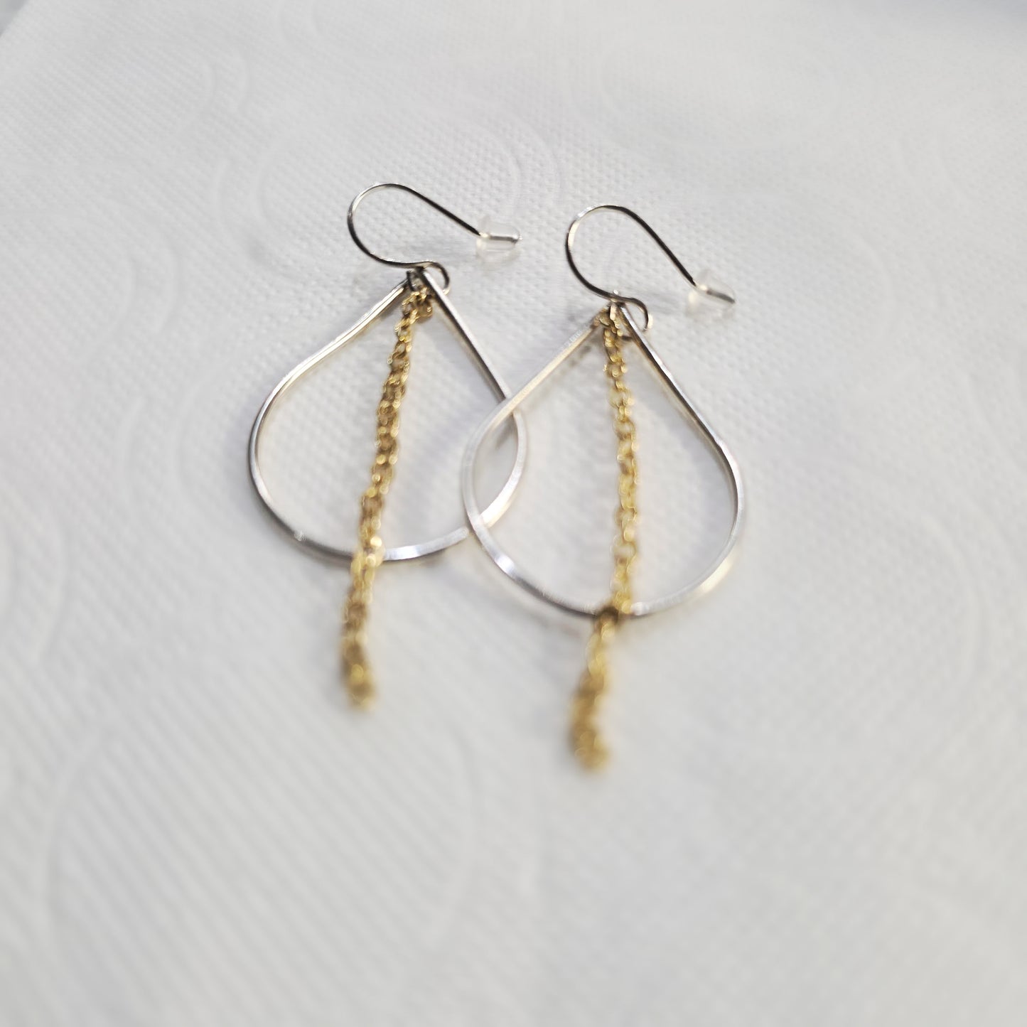Mixed Metal Chain Teardrop Earrings