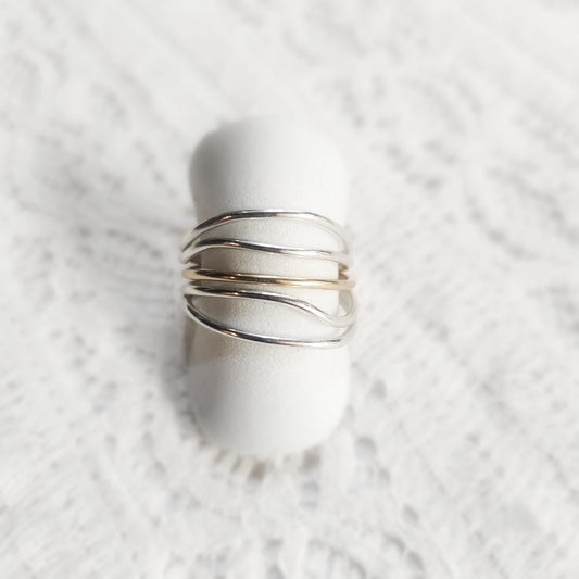 5 Strand Stacked Wave Ring – Argentium Silver with Yellow Gold or Bronze Accent | Modern Mixed Metal Statement Ring