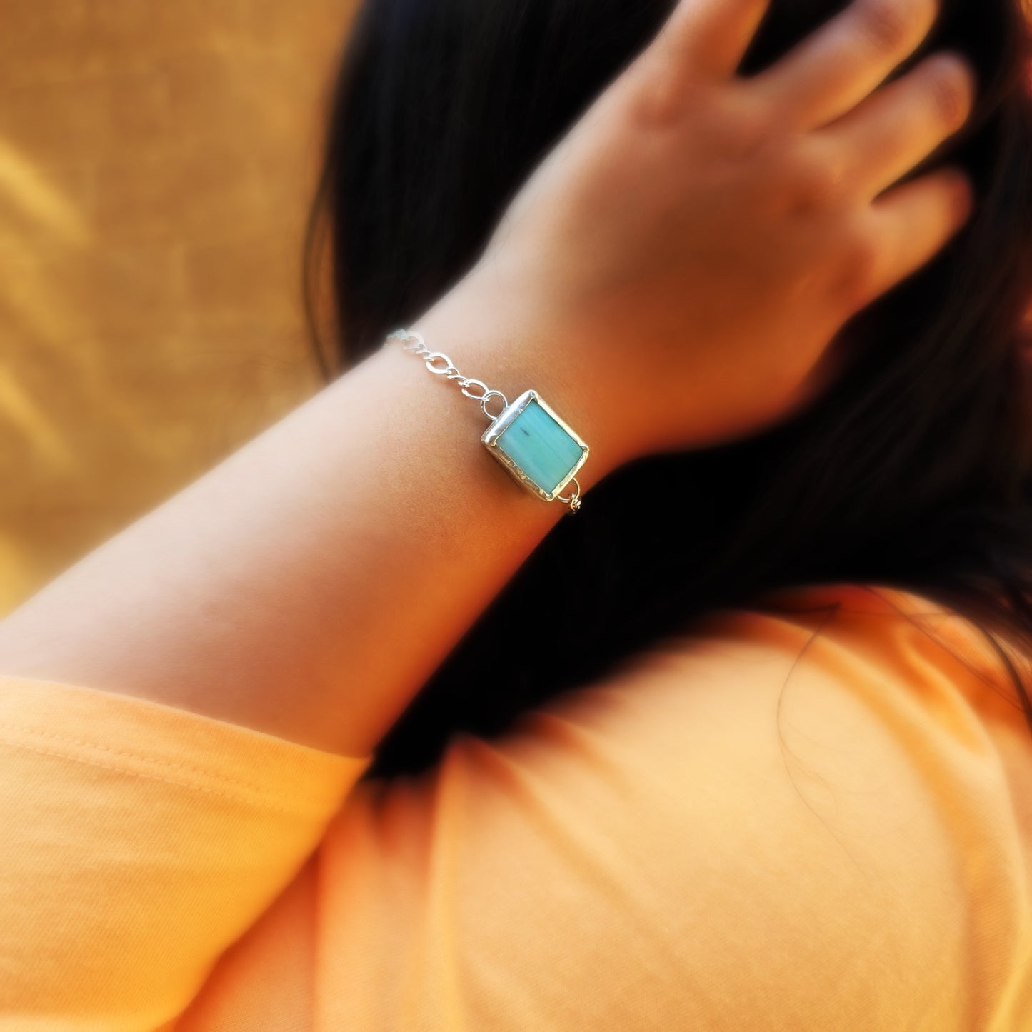 Caribbean Soul Bracelet – Larimar & Argentium Silver Link Bracelet (Size 7)