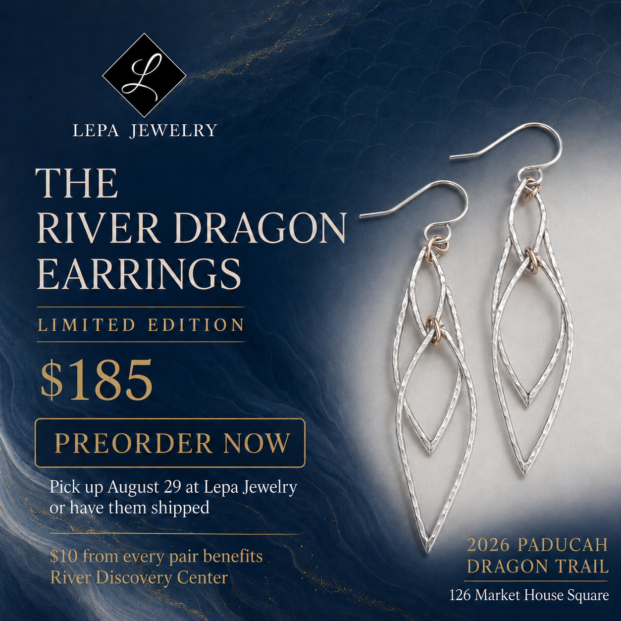River Dragon Earrings limited-edition preorder announcement for the 2026 Paducah Dragon Trail