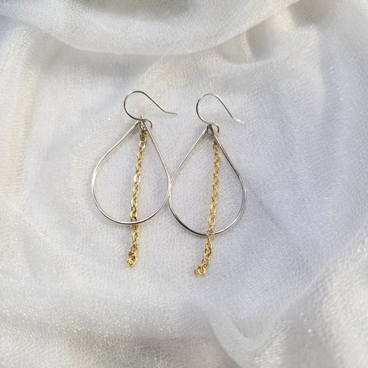 Mixed Metal Chain Teardrop Earrings