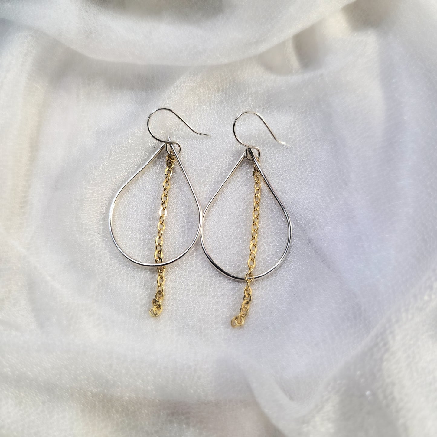 Mixed Metal Chain Teardrop Earrings