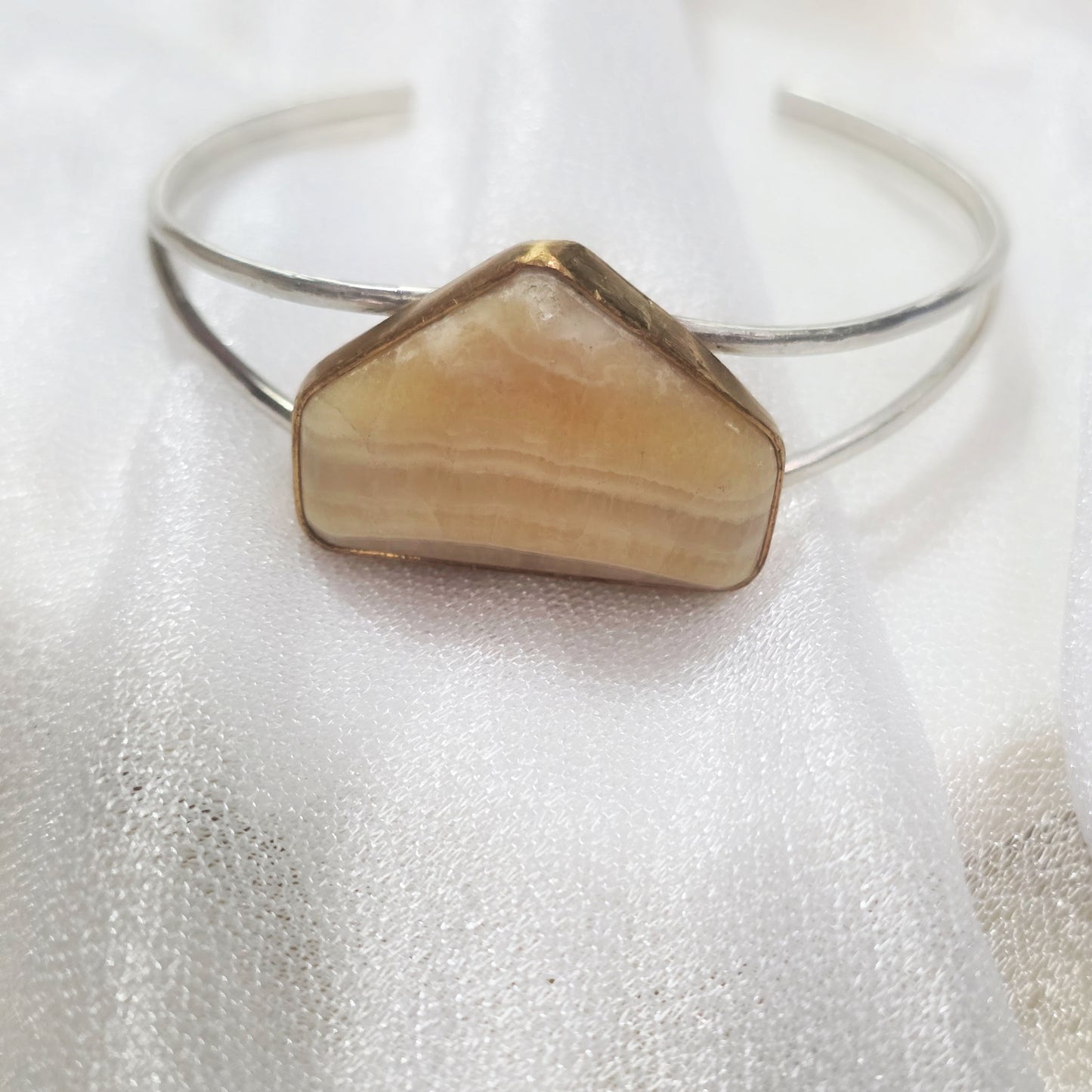 White Onyx Triangle Split Cuff – Argentium Silver & Brass | One-of-a-Kind