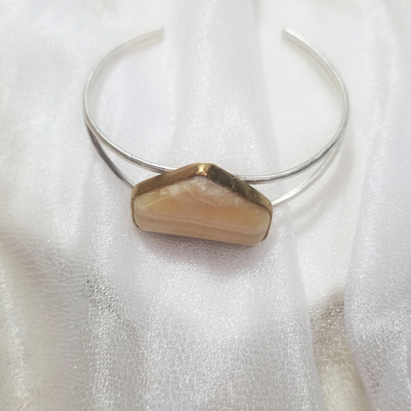 White Onyx Triangle Split Cuff – Argentium Silver & Brass | One-of-a-Kind