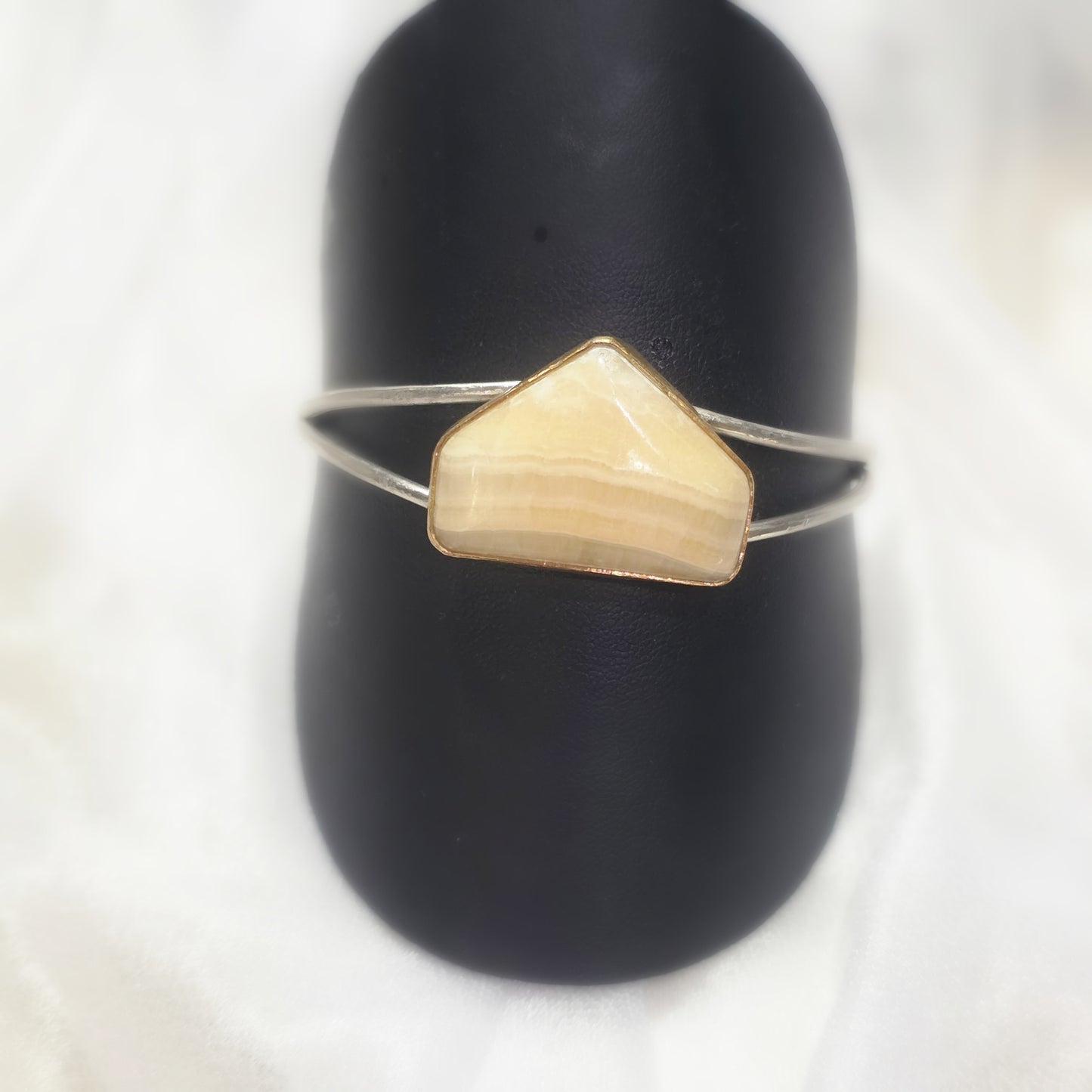 White Onyx Triangle Split Cuff – Argentium Silver & Brass | One-of-a-Kind