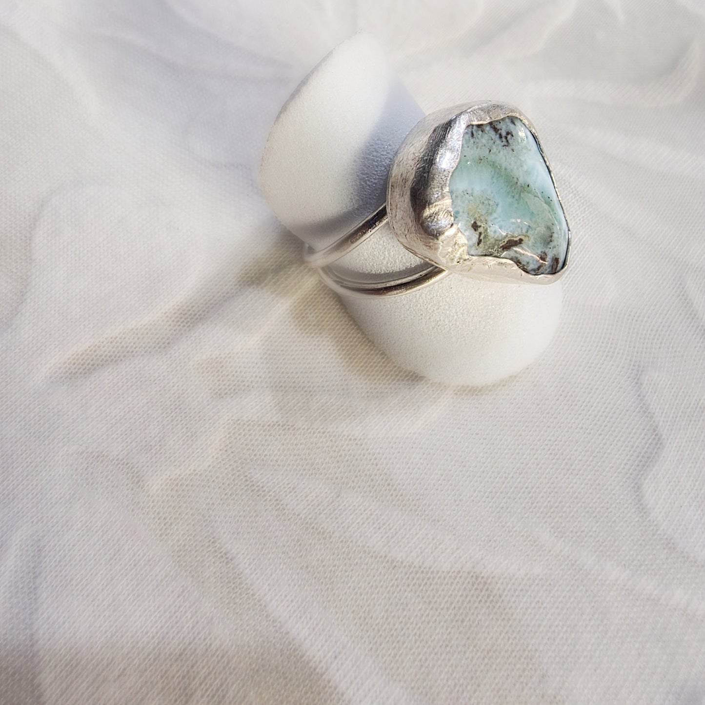 One-of-a-Kind Larimar Triangle Ring – Handmade in Fine Silver & Argentium Sterling Silver, Size 8 ¾