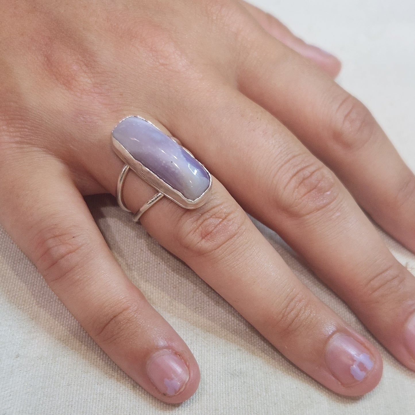 Lavender Agate Power Ring – Handmade in Fine Silver and Argentium Silver | OOAK Size 8.0