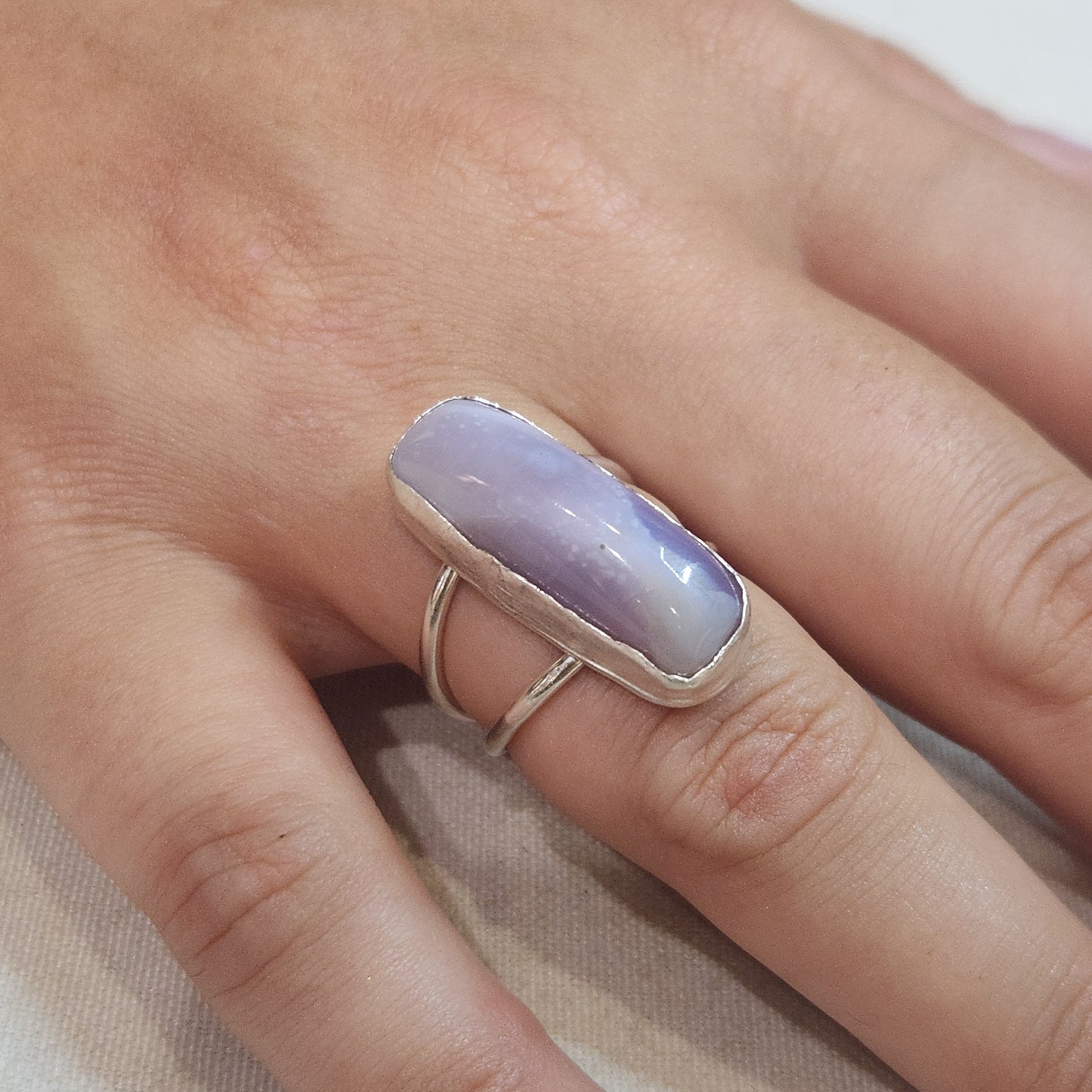Lavender Agate Power Ring – Handmade in Fine Silver and Argentium Silver | OOAK Size 8.0